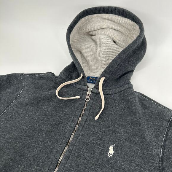 Men's Grey Polo Ralph Lauren Signature RL Fleece Full Zip Hoodie Sweatshirt Sz M - Picture 3 of 6
